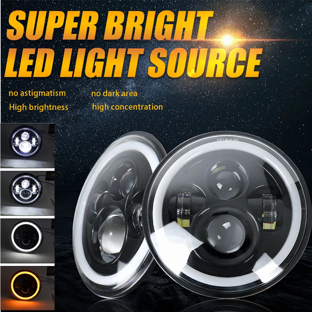 Faro Da 7 Pollici Led Angel Eyes Drl Per Lada Niva 4 X4 Off Road Jeep Halo Lights Bianco Giallo Indicatore Di Direzione Fendinebbia A Led