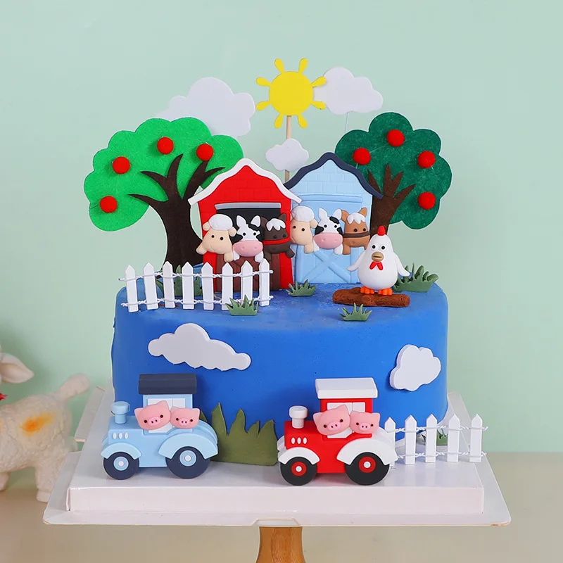 New Farm Animal Party Cake Decoration Cow Sheep Horse Shed Animal Cake Topper Farm Theme Tractor Kids Baby Shower Festa Di Compleanno