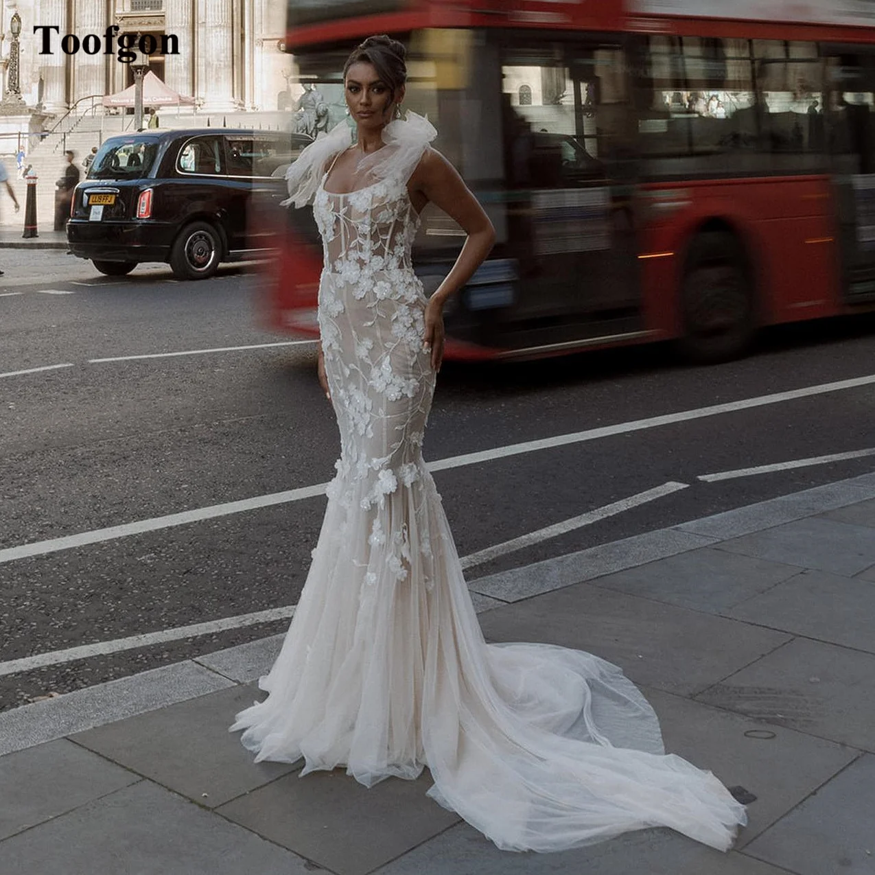 Toofgon Noble Mermaid Abiti Da Sposa Sposa Appliques Pizzo Abiti Da Sposa Trasparenti Principessa Donna Abiti Da Sposa Per Feste Formali