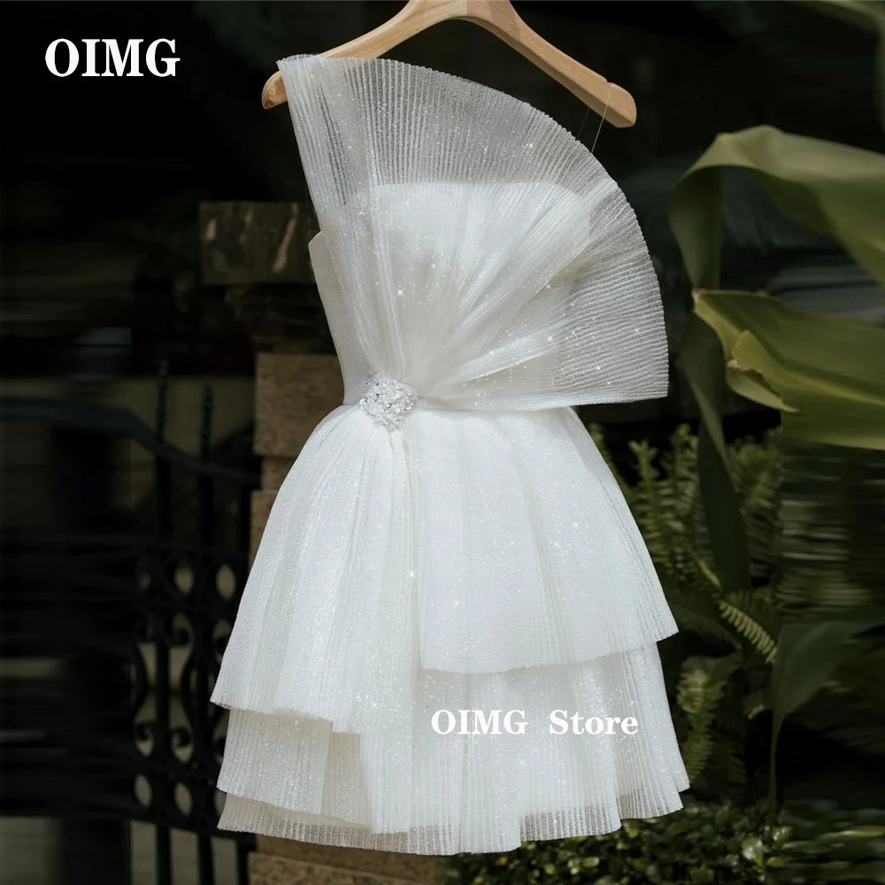 Oimg Sparkly Short Wedding Party Dresses Princess Modern Shiny Bride Dress Robe De Mariee Prom Dress Fashion Formal Gown