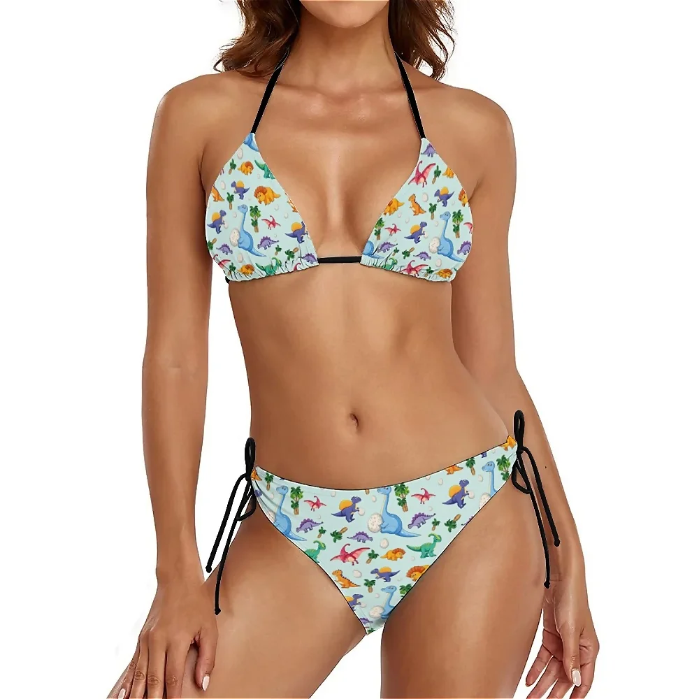 Sexy Cute Dinosaurs Bikini Set Animals Art Print Bikini Costume Da Bagno Push Up String Swim Bath Swimwear Ladies Costumi Da Bagno A Due Pezzi