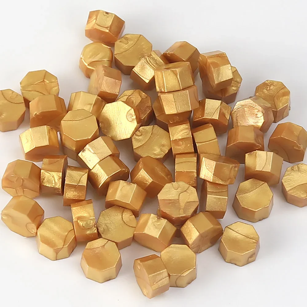 50 Pz/Pacco Golden Sealing Wax Seal Beads Stamp Per Diy Craft Wedding Birthday Invitation Party Cera Sigillante Ottagonale Antica