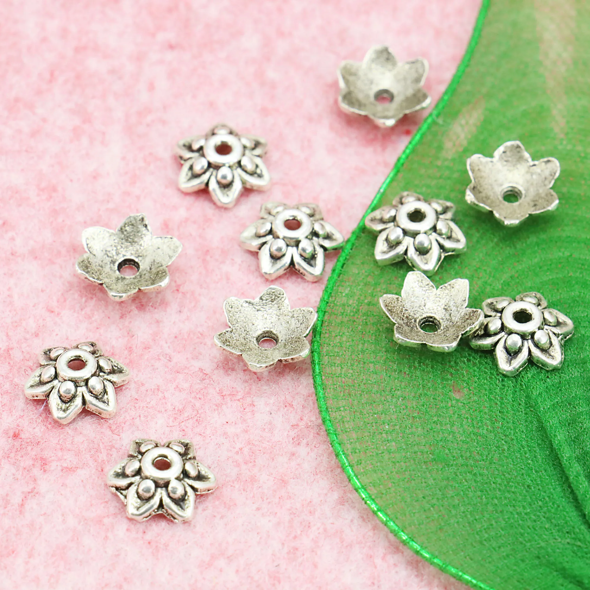 5Pcs 9X4Mm Flower Spacer Hollow Silver-Plate Diy Findings Women Jewelry Making Design Accessories For Necklace Bracelet Earrings