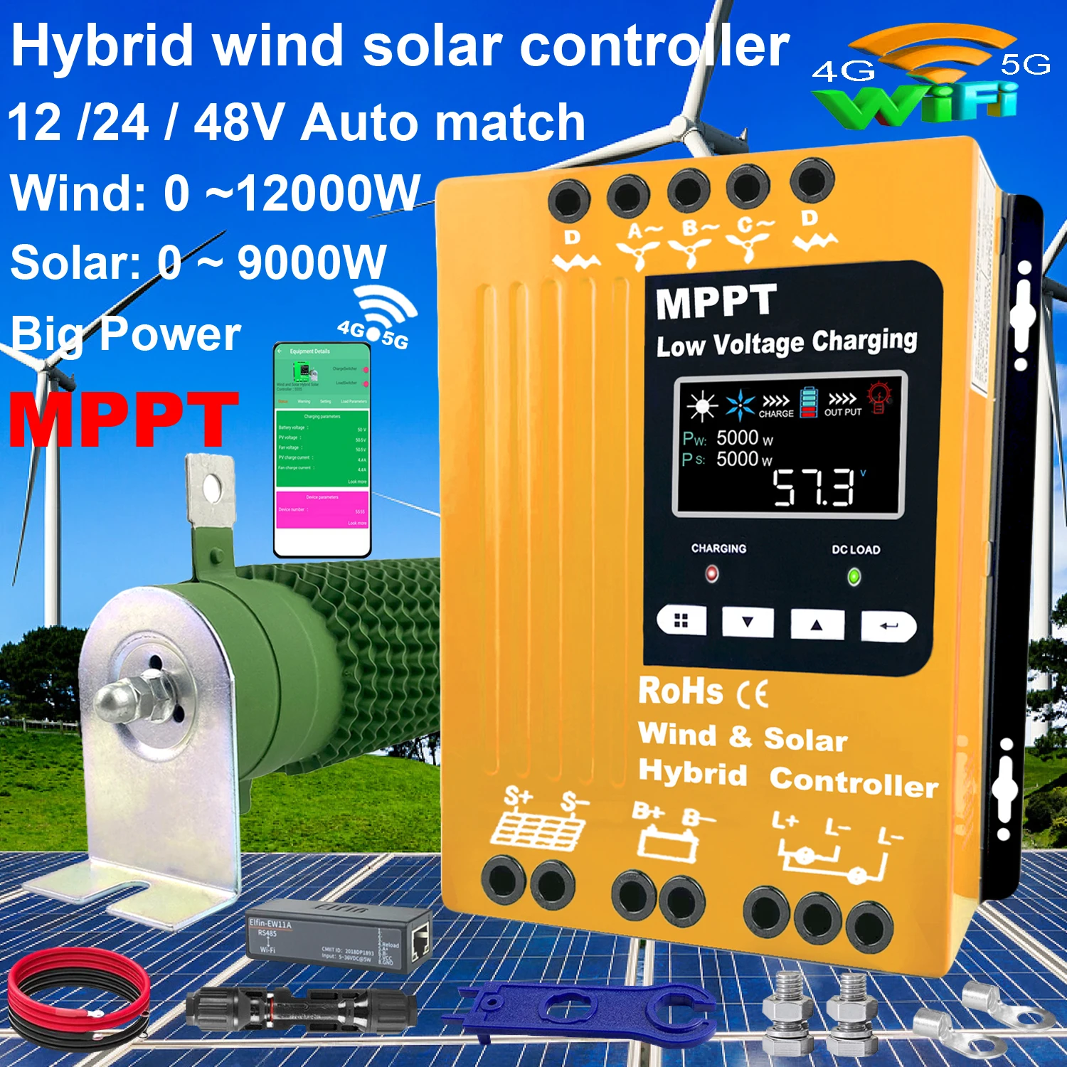 12V 24V 48V 3000W 4Kw Regolatore Di Carica Solare Eolico Ibrido Mppt Generatore Eolico Sistema Solare Per Batteria Al Piombo Al Litio Lifepo4