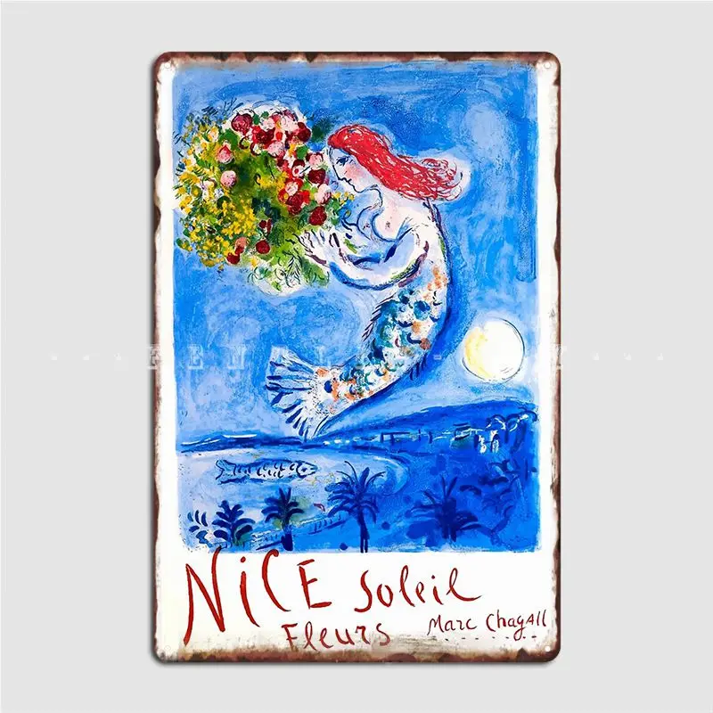 1962 Marc Chagall Nice Soleil Fleurs Francia Travel Metal Sign Classic Pub Garage Garage Decorazione Wall Cave Tin Sign Poster