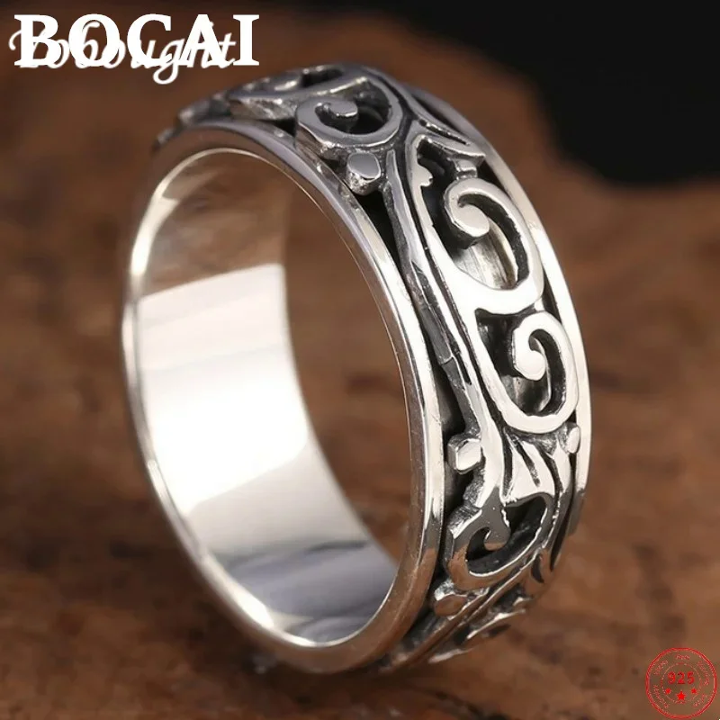 Bocai Sterling Silver S925 Rings 2023 Fashion Classic Eternal Vine Pattern Girevole Argentum Jewelry Per Uomo Donna