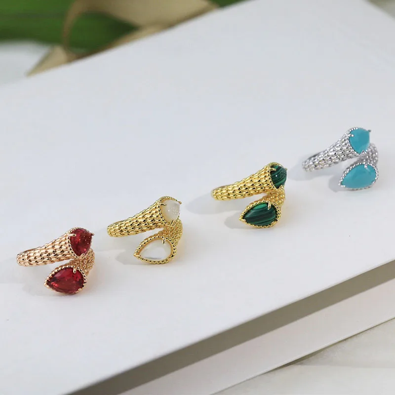 Sfe 2023 New S925 Sterling Silver Double Gem Water Drop Ring Temperamento Delle Donne Fashion Luxury Brand Gioielli Bohémien