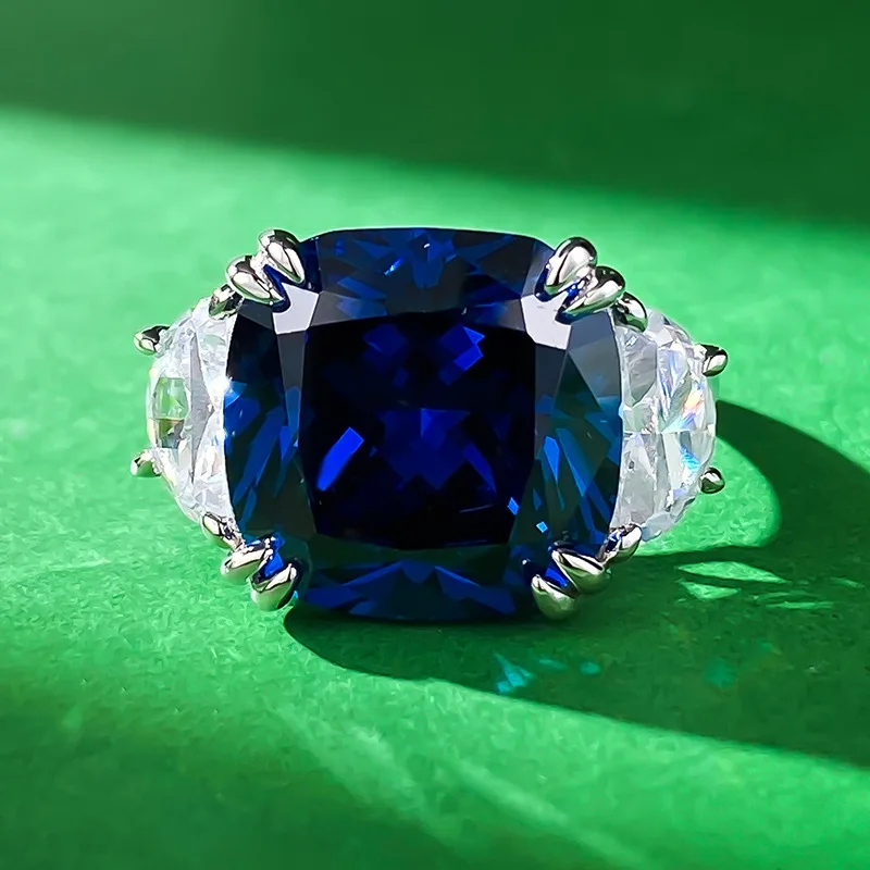 2023 Nuovo Anello In Argento S925 13*13Mm Royal Blue Premium In Stile Instagram Europeo E Americano