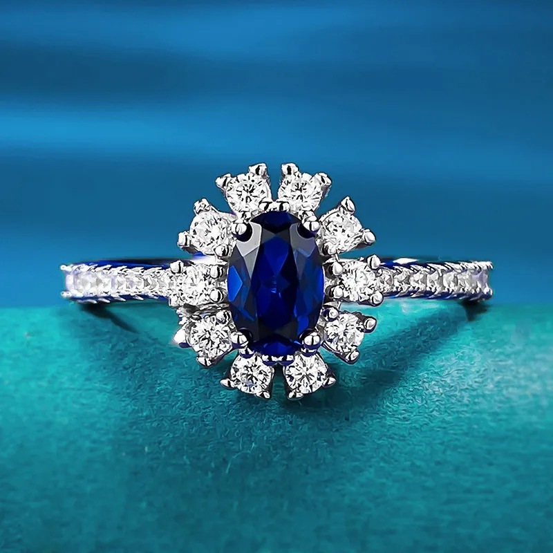 2023 Nuovo S925 Argento Zaffiro 4*6Mm Ovale Moda Versatile Boutique Party Ring Piccolo E Versatile