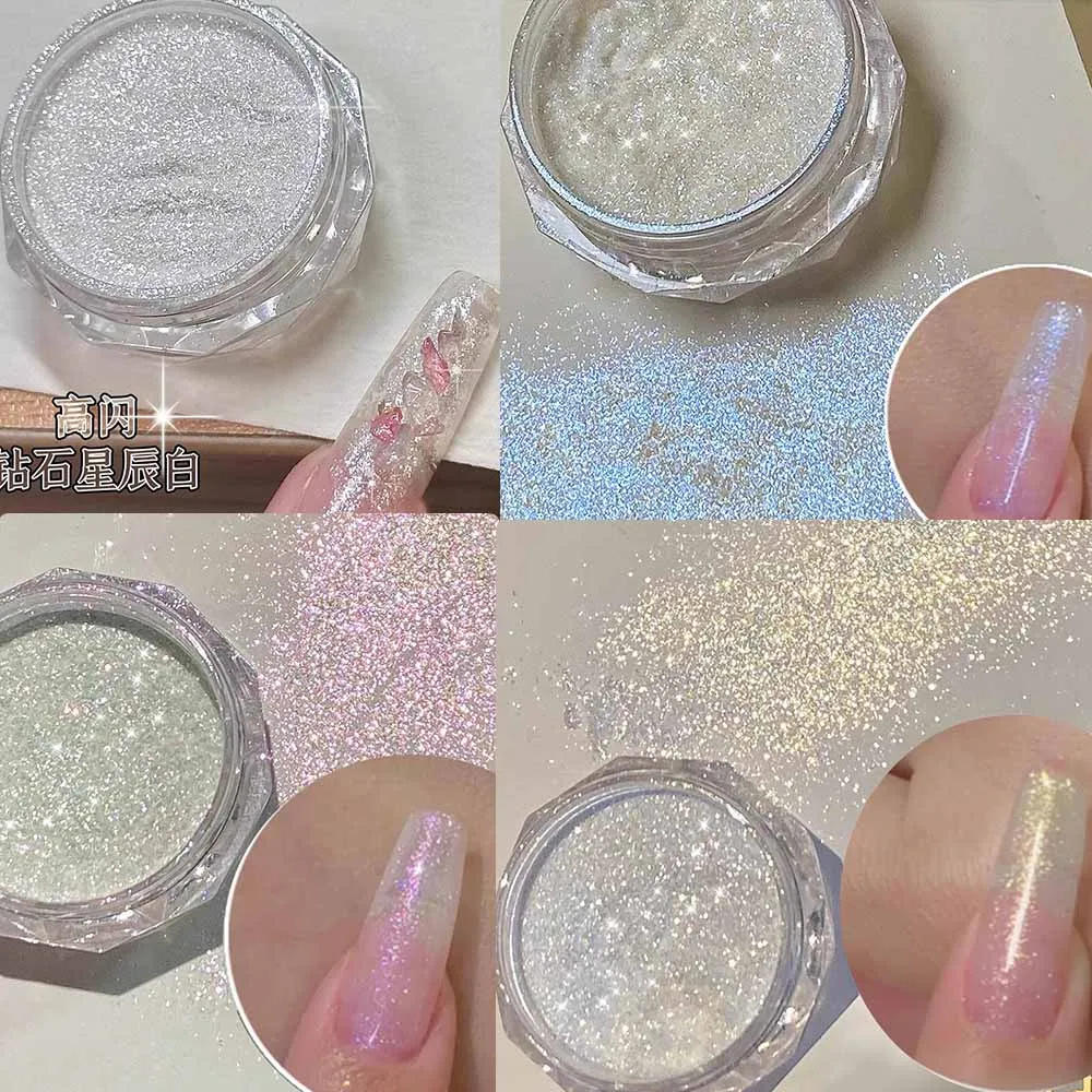Aurora Mermaid Pink Blue Nail Powder Diamond Glitter Sparking Sfregamento Pigmento Nail Art Gel Polish Chrome Dust Decoration Manicur