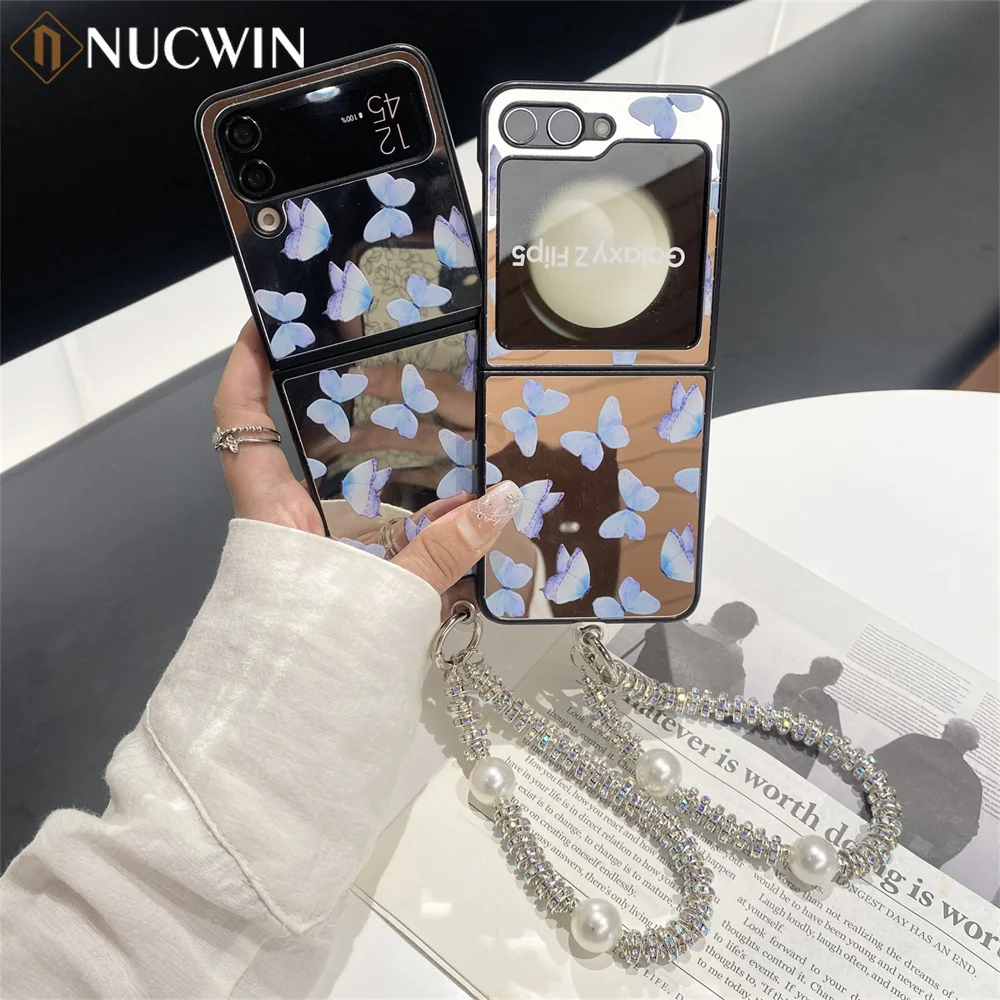Per Samsung Galaxy Z Fold 5 4 3 Custodia Per Bracciale A Farfalla Blu A Specchio Per Samsung Galaxy Z Flip 5 4 3 Custodia Antiurto Per Cordino