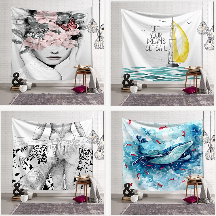 White Beach Tapestry Stampa Europea Ocean Wall Decoration Girl Yoga Rug Home Decor Hanging