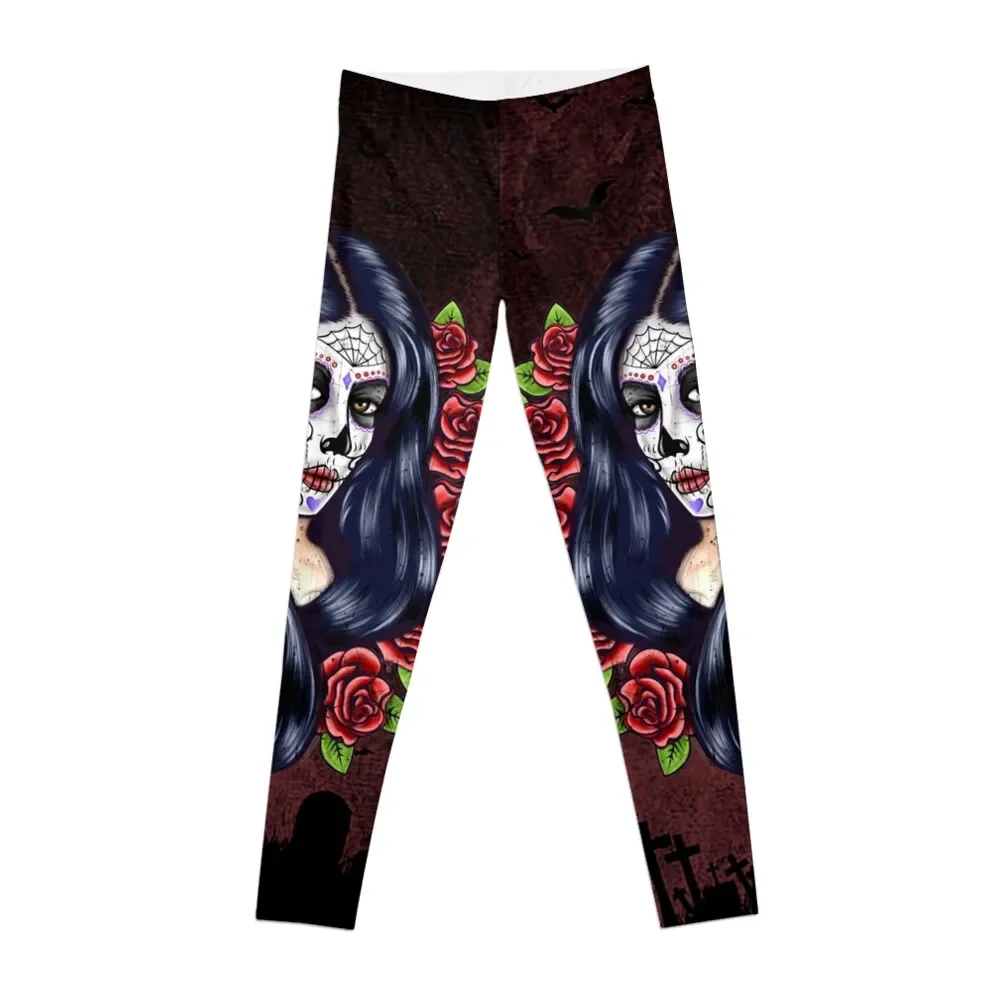 Sugar Skull Floral Girl Day Of The Dead ( Dia De Los Muertos) Leggings Da Donna Push Up Jogger Pants Leggings Da Donna