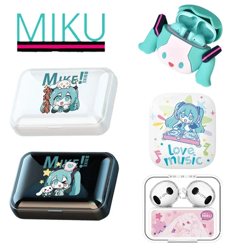 Kawaii Hatsune Miku Bluetooth Headset Anime Cute Cartoon Blue Headphone Custodia Protettiva Super Battery Life Lunga Durata Durevole