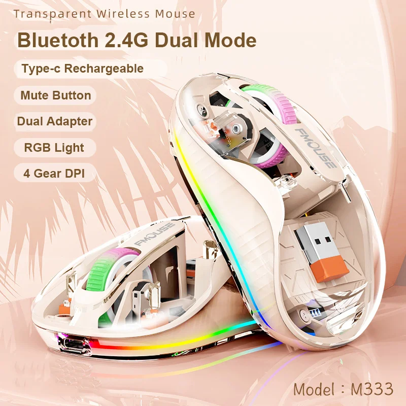 2024 Nuovo M333 Wireless Bluetooth Tri-Mode Mouse Type-C Ricaricabile Led Usb Computer Mause Dual Adapter Mouse Per Mac Laptop Pc