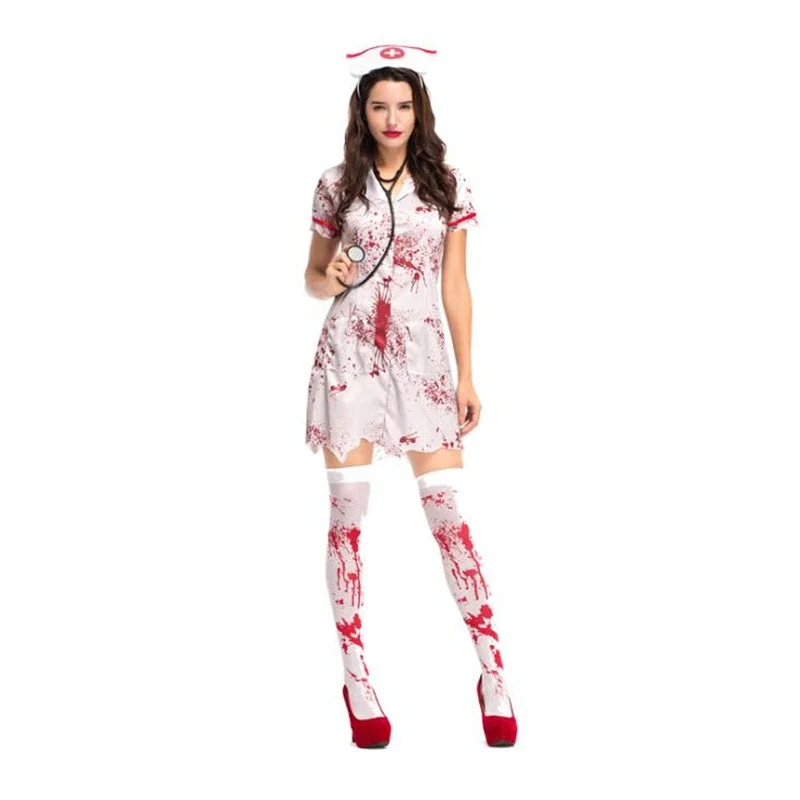 Halloween Women Zombie Ghost Nurse Cosplay Zombie Nurse Uniform Dead Costume Cosplay Fancy Dress