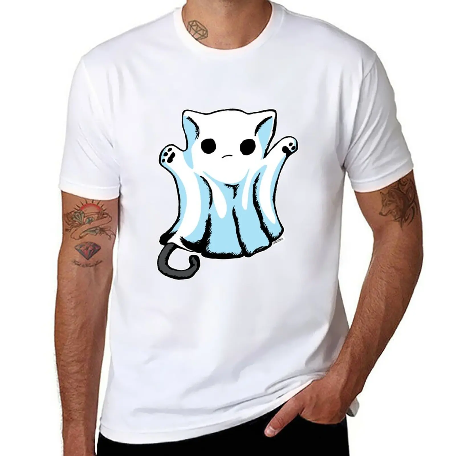 Cute Boo Ghost Cat Halloween T-Shirt Blanks Cute Tops Customs Plain Mens T Shirt