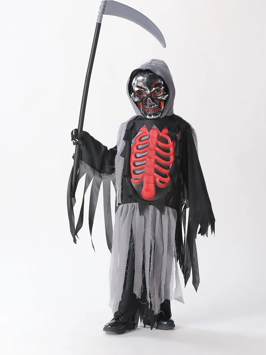 Halloween Children'S Horror Red Skull Suit Body Kid Cosplay Party Costume Ghost Skull Dress