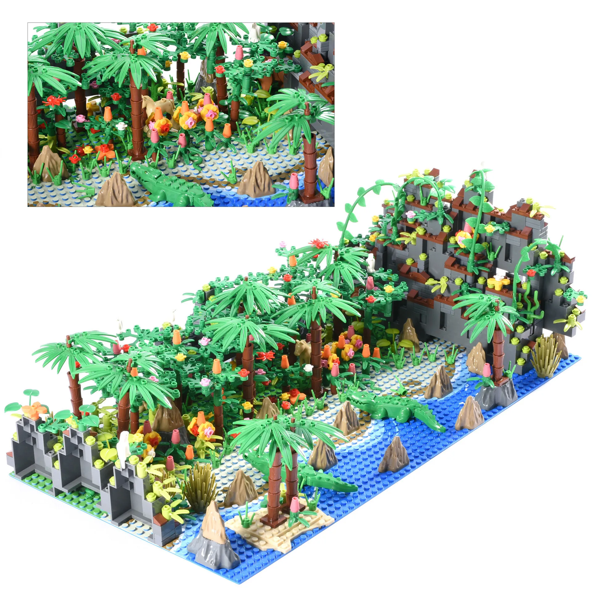 Moc Pirates Tropical Islands Wilderness Hunting For Survival Crocodile Dog Bear Gamberetti Moto Scene Building Blocks Giocattoli Per Bambini