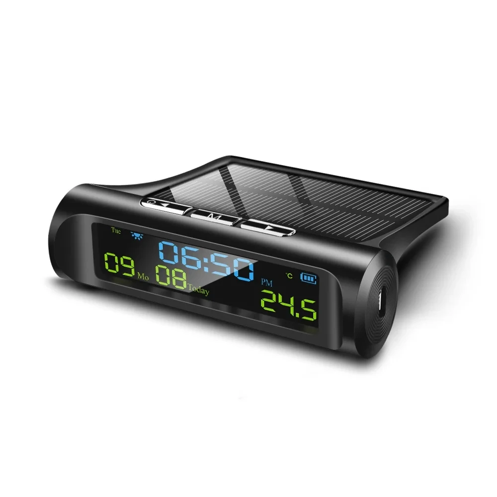 Car Usb Solar Charge Smart Digital Clock Calendar Time Temperature Display A Led Accessori Interni Per Automobili Avvio Automatico