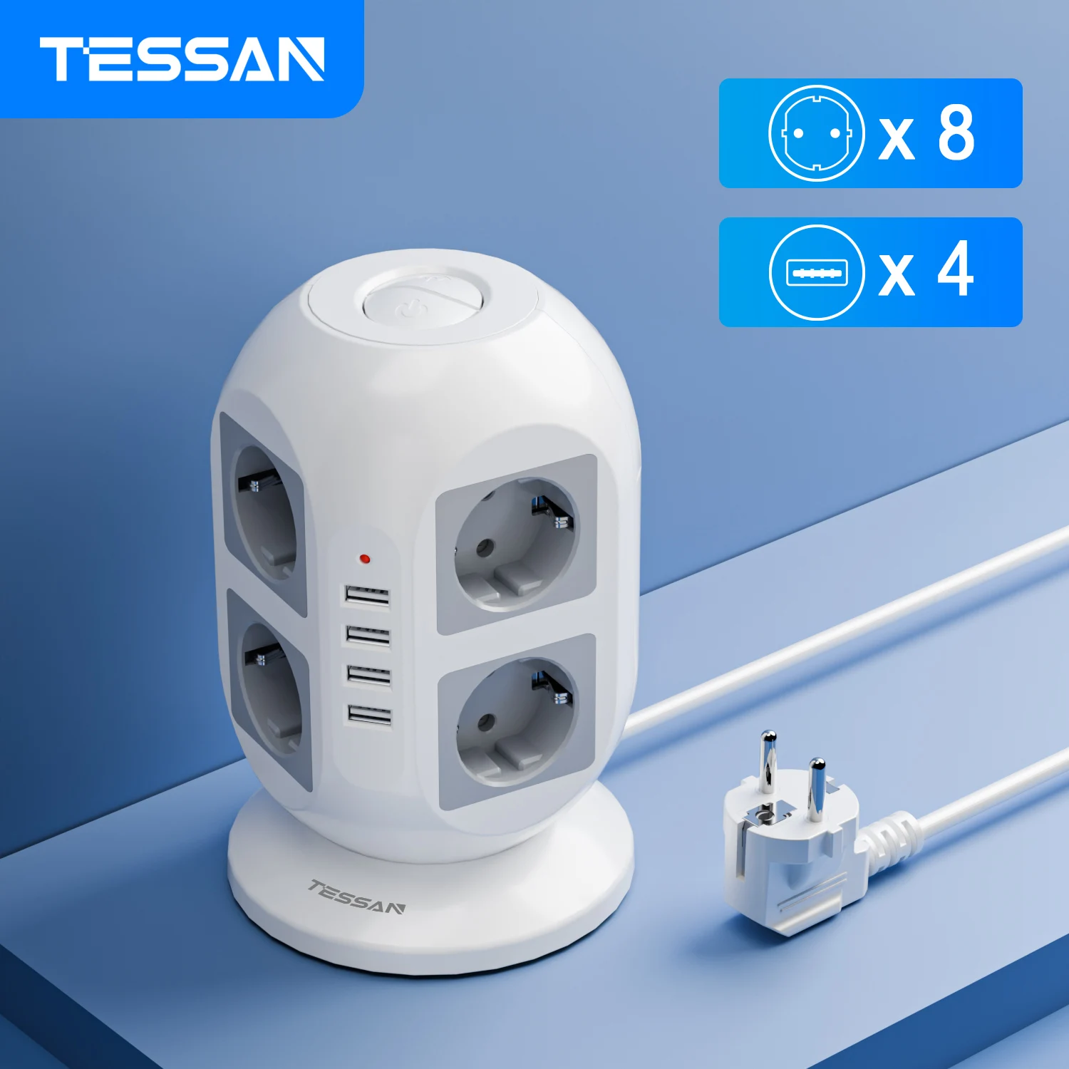 Tessan Vertical Tower Power Strip Eu Kr Plug Adapter Surge Protector Con Multi Presa E Porte Usb Cavo Di Prolunga Da 2M Per La Casa