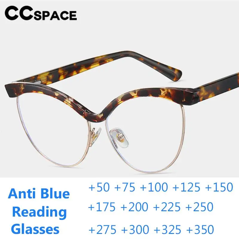 B57462 Fashion Half-Frames Occhiali Da Lettura Anti Luce Blu Donna Cat Eye Cerniera A Molla Occhiali Da Presbite Dioptric + 50 ~ + 600