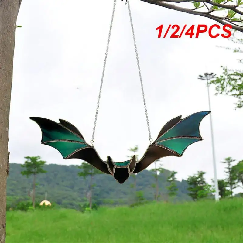 1/2/4Pcs Bat Stained Glass Window Hanging Acrilico Wall Art Decoration Party Festival Colorful Bat House Arrangiamento