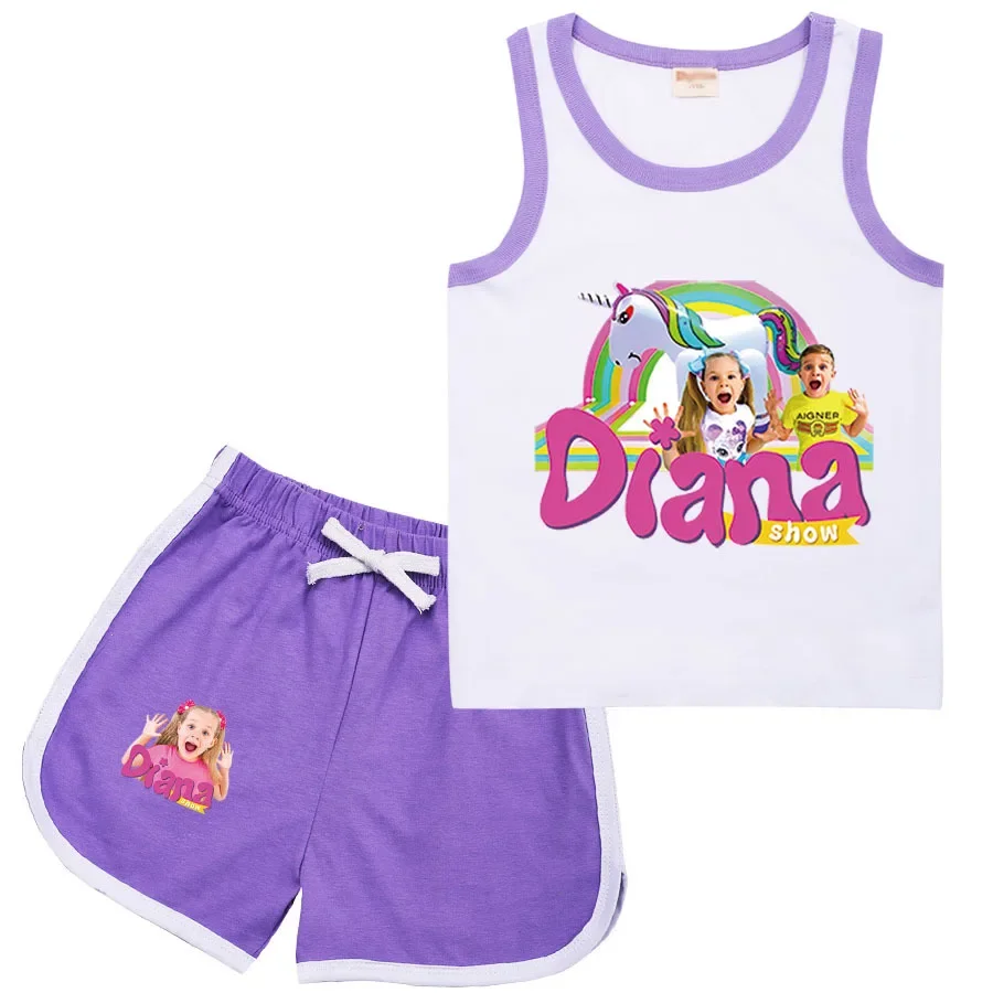 Diana E Roma Show Costume Bambini Vestiti Estivi Neonate Gilet Top T-Shirt + Pantaloncini 2 Pezzi Set Abbigliamento Per Bambini Abbigliamento Sportivo