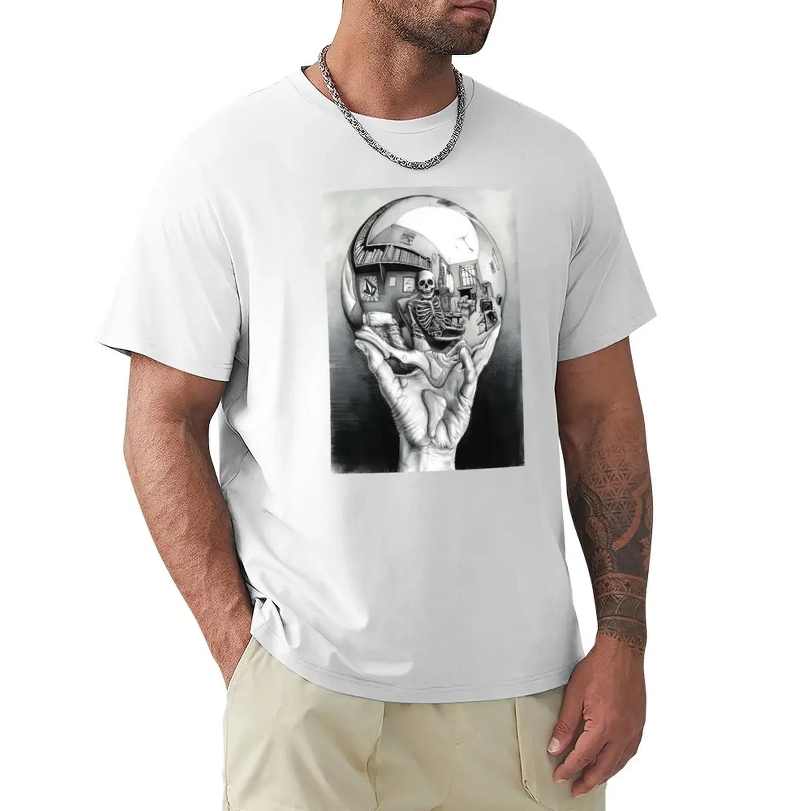 Escher Hand Sphere T-Shirt Oversize Summer Clothes Anime Clothes Vintage Funny T-Shirt Per Uomo