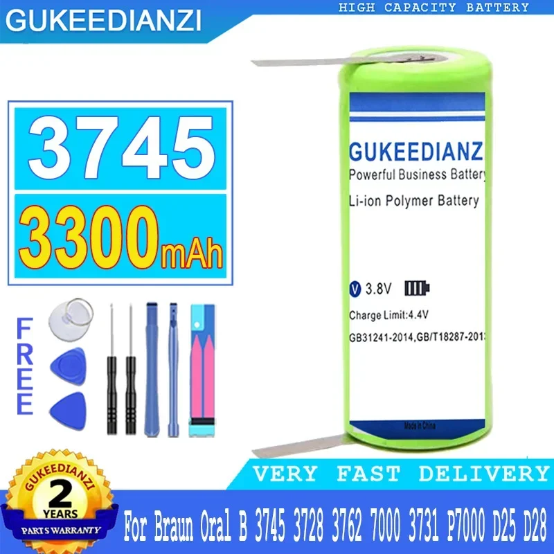 3300Mah Gukeedianzi Batteria Per Braun Oral B 3728 3745 3762 7000 3731 P7000 D25 D28 Spazzolino Elettrico 1.2V 42Mm X 17Mm