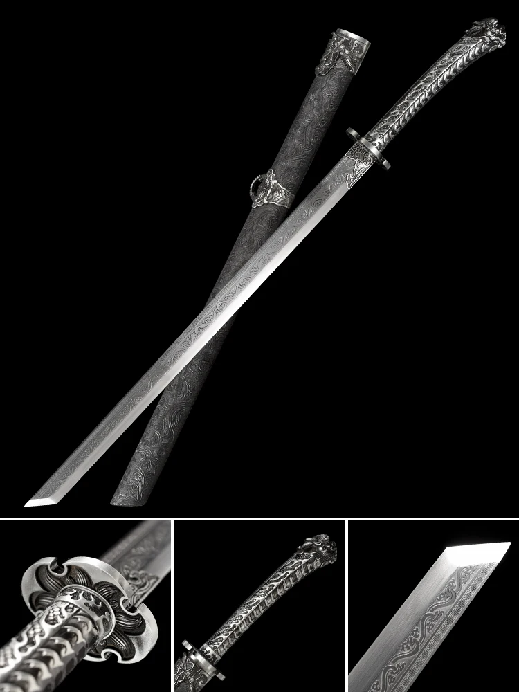 Spade Cinesi Tang 1060 Lama In Acciaio Incisa Con Drago Vero Fatto A Mano Full Tang Metallo Tsuka Iaito Pronto Addestramento Arma Catana