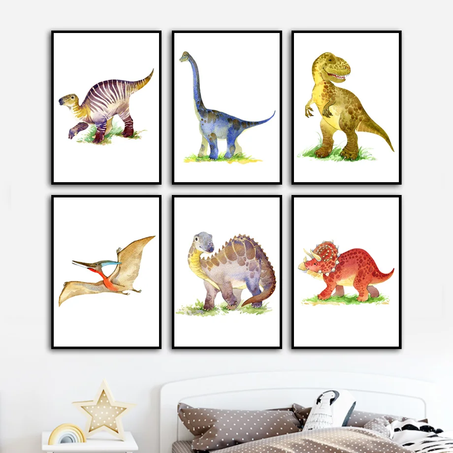 Dinosaur T Rex Triceratops Art Print Poster Safari Animals Picture Canvas Painting Kids Room Baby Nursery Wall Decor