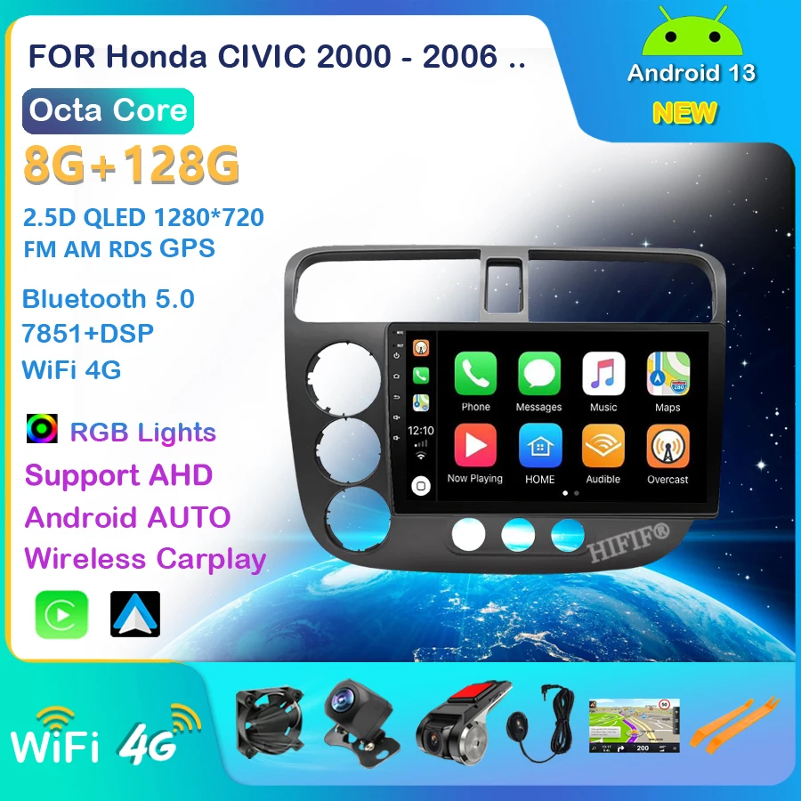 Per Honda Civic 2000 - 2006 Autoradio Lettore Video Multimediale Navigazione Gps Stereo Auto Android Bt No 2 Din 2Din