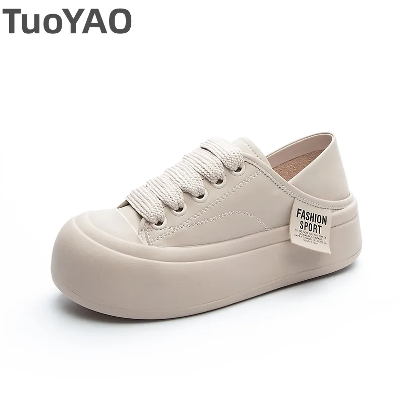 5Cm Mucca Vera Pelle Naturale Primavera Autunno Veli Vulcanizzati Mules Chunky Sneaker Donna Stivali Appartamenti Tacchi Piattaforma Scarpe Con Zeppa