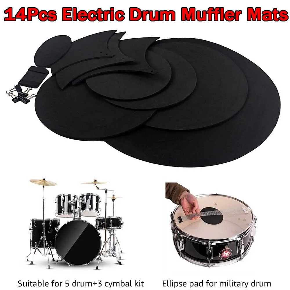 14 Pz/Set Tamburo Silent Pad Drum Head Pad Piatto Silent Pad Binding Clip Pad Per Cintura Pad Ovale Gommatura Pratica Pad Pad In Schiuma Di Gomma