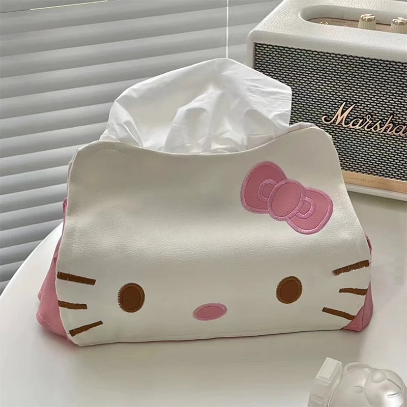 Sanrio Hello Kiity Tissue Box Cartoon Kt Cat Paper Tovagliolo Case Cute Pu Leather Animals Home Car Paper Storage Scatole Regali Per Ragazze