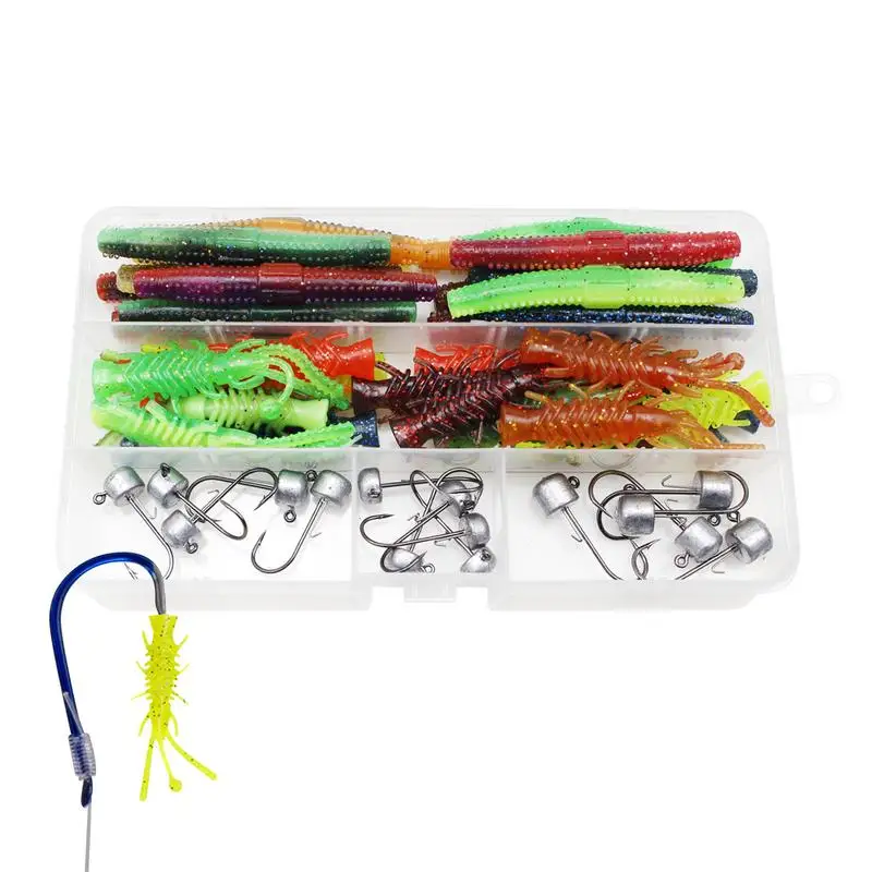 Soft Lures Kit Bass-Fishing Stick Baits Bass-Fishing Stick Esche Weedless Jig Head Wacky Rig Tool 47Pcs Esche Morbide Per Barca E