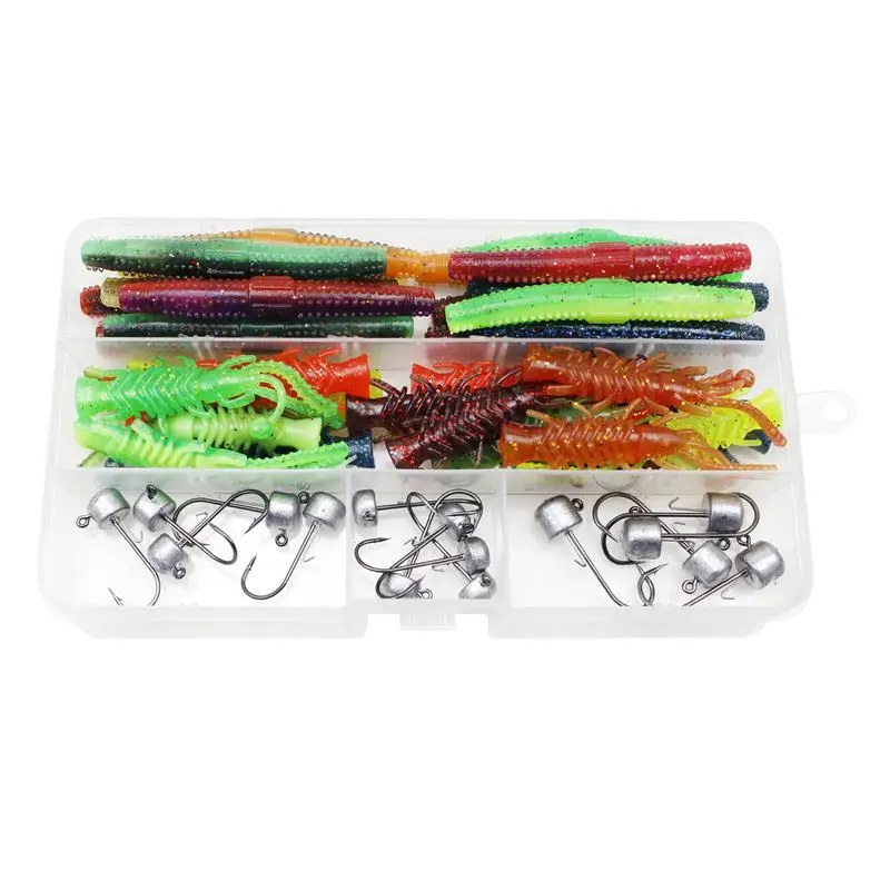 Kit Esca Per Vermi Bass-Fishing Stick Baits Bass-Fishing Stick Baits Weedless Jig Head Wacky Rig Tool 47Pcs Esche Morbide Per Barca E