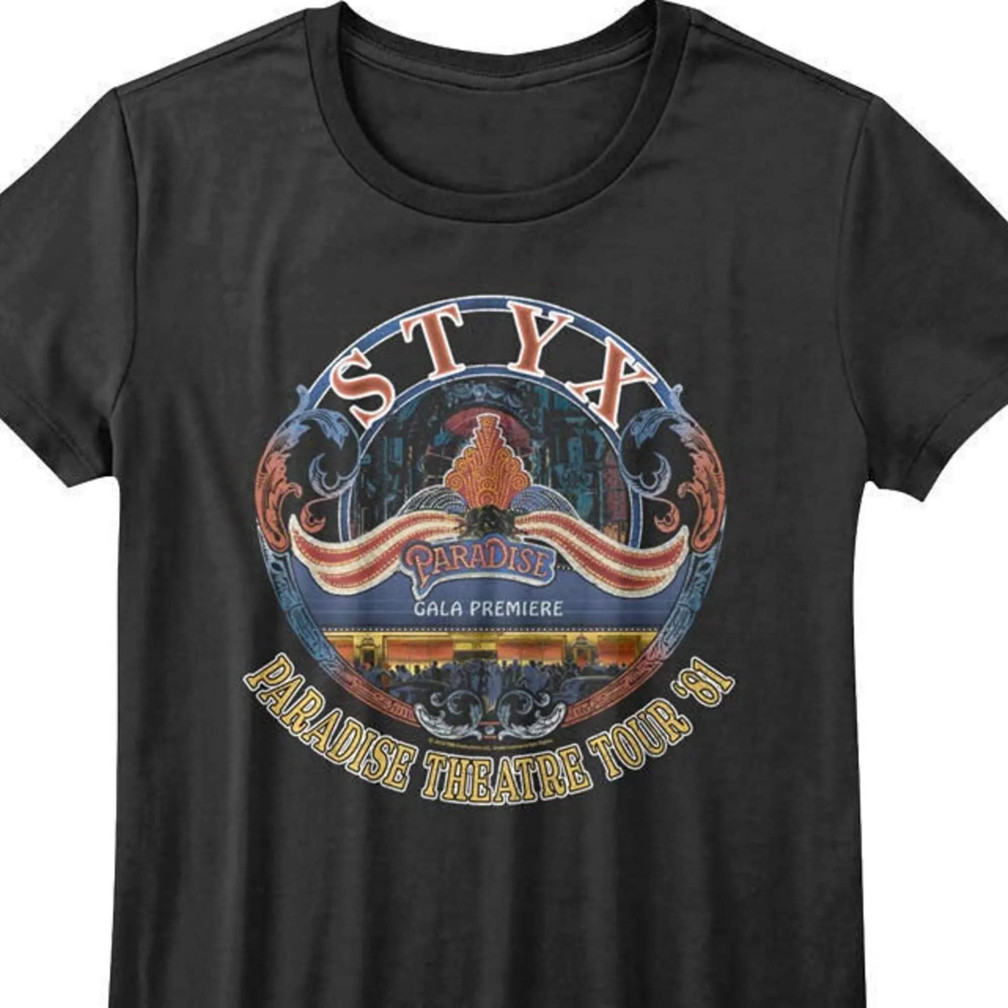 Maglietta Da Donna Styx Paradise Theatre Black 1981 Tour Pop Rock Band Merch Abbigliamento Da Donna Vintage Concerto Cool For Her