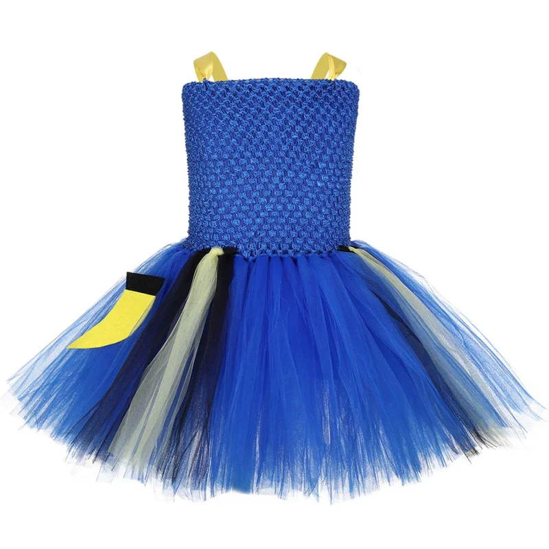 Cute Clownfish Nemo Dacron Tutu Dress Cartoon Blue Fish Dress Up Girls Birthday Party Dress Kids Halloween Carnival Costumes