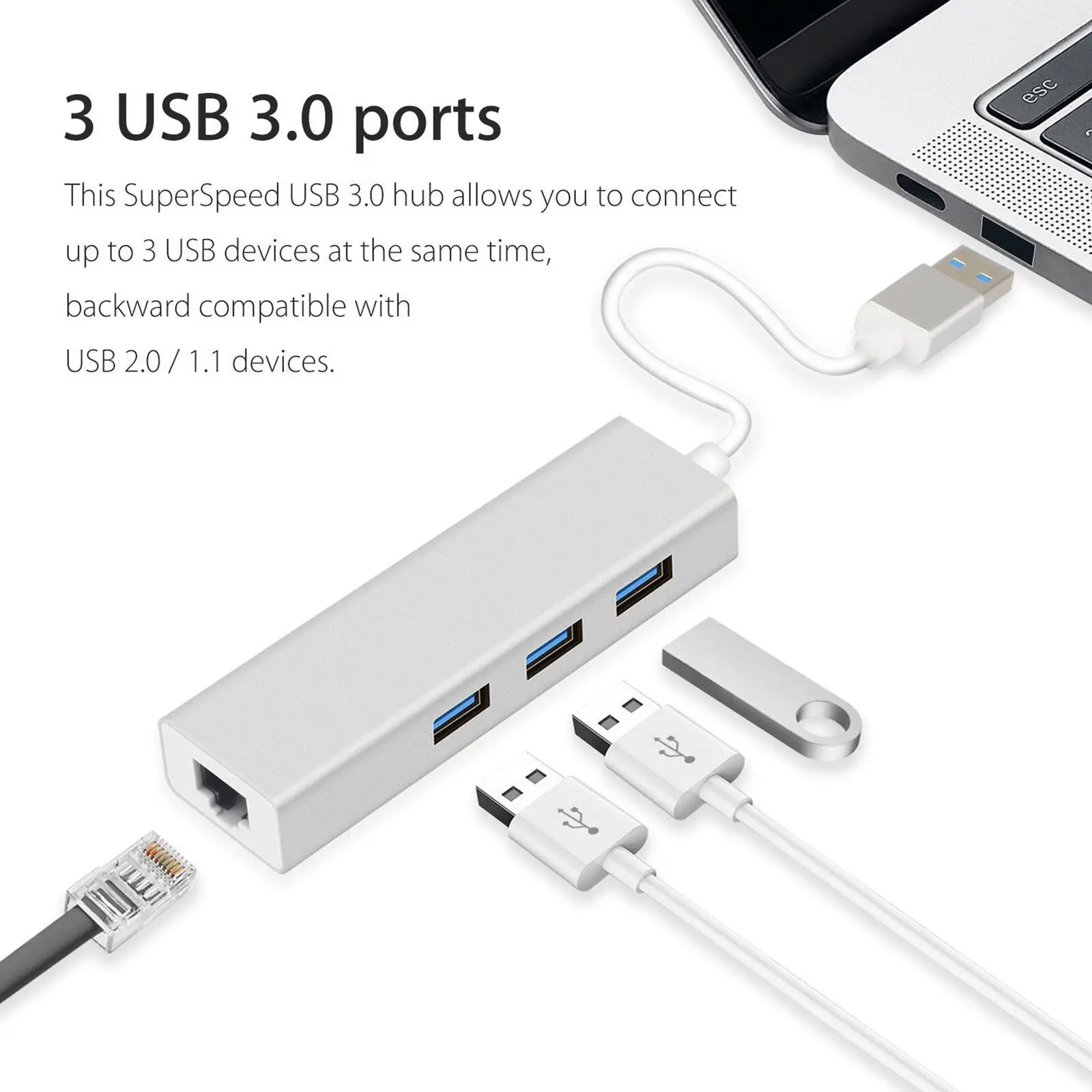 3 Porte Usb 3.0 Gigabit Ethernet Lan Rj45 Sim Card E Adattatori Hub Di Rete A 1000Mbps Per Il Pc Mac