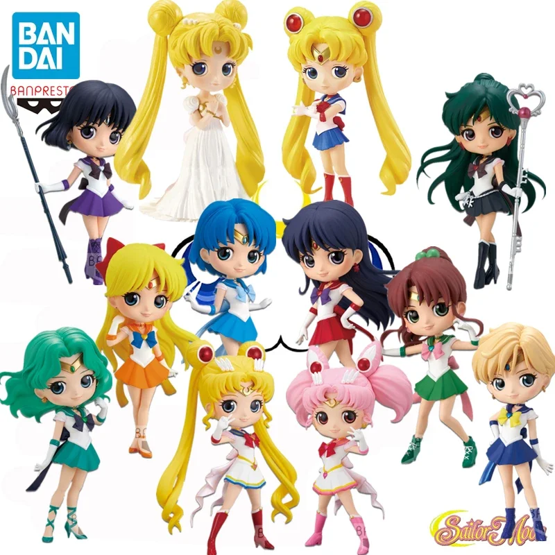 Bandai 2024 Originale Q Posket Chibichibi Mizuno Ami Sailor Moon Circa 14-15Cm Pvc Anime Action Model Dolls Toys For Girls Gift