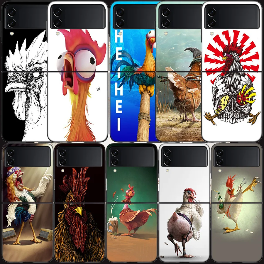 Naughty Chicken Hen Cock Cockfight Case Per Samsung Galaxy Z Flip 3 Flip 5 4 5G Black Hard Cell Phone Cover Samsung Z Flip 5 5G