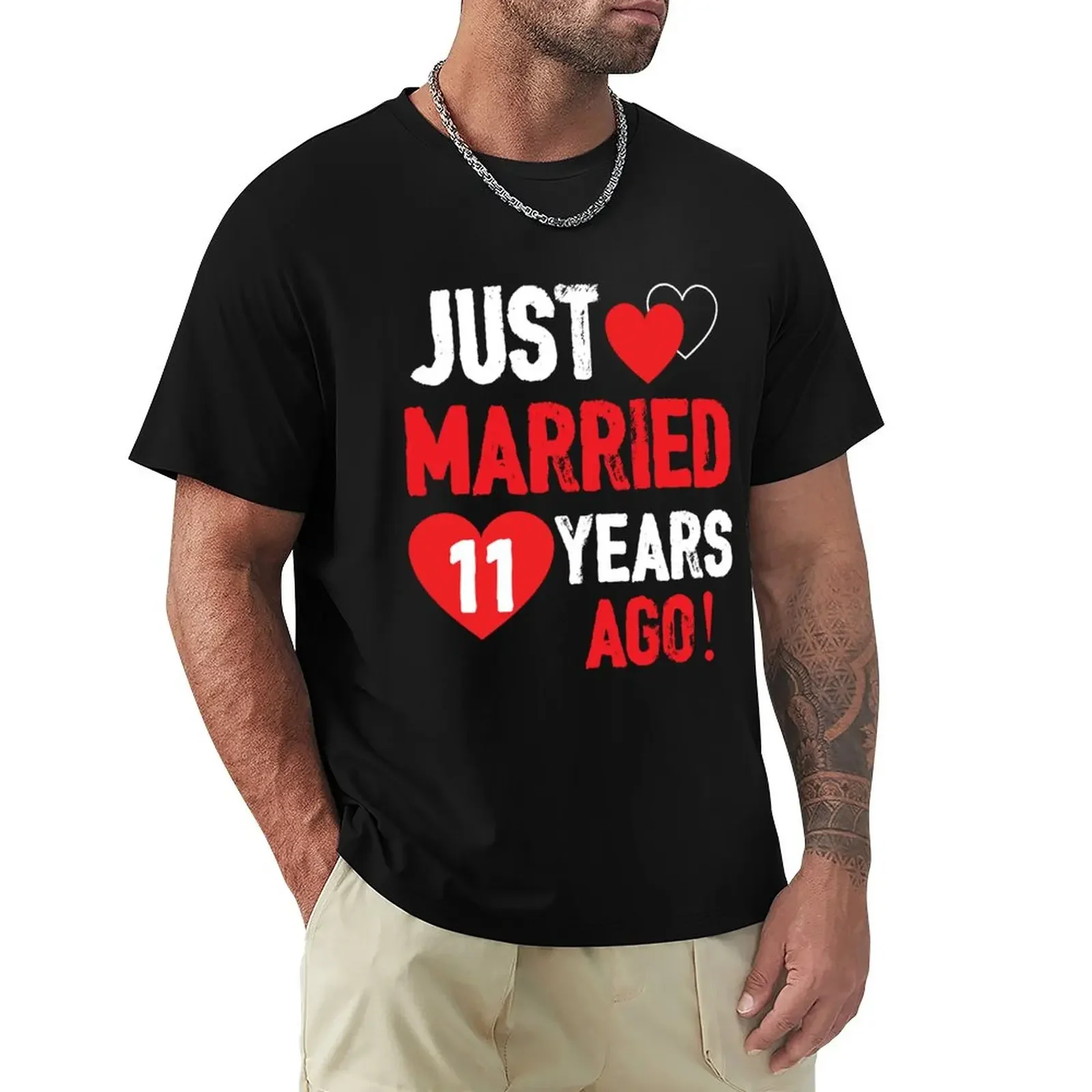 Appena Sposato 11 Anni Fa-Divertente Anniversario Coppia T-Shirt Neri Plus Size Top Manica Corta Tee Mens Graphic T-Shirt Hip Hop