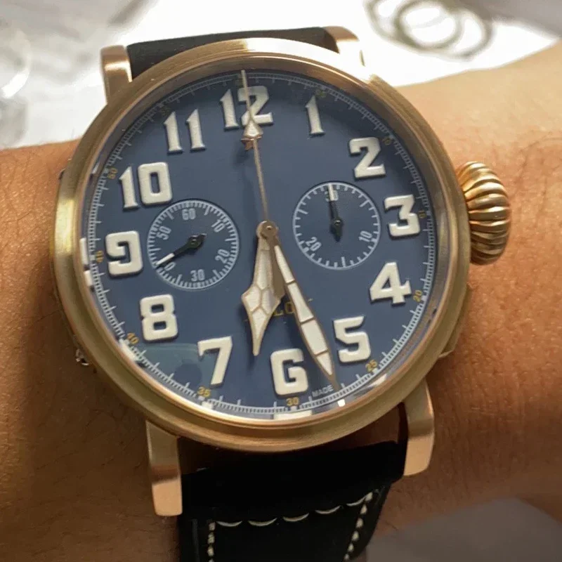 Omaggio Bronze Pilot Watch Seagull 1901 Chronographe Swiss Super Luminoso Sapphire Mirror Surface Complusion Pilot Watch