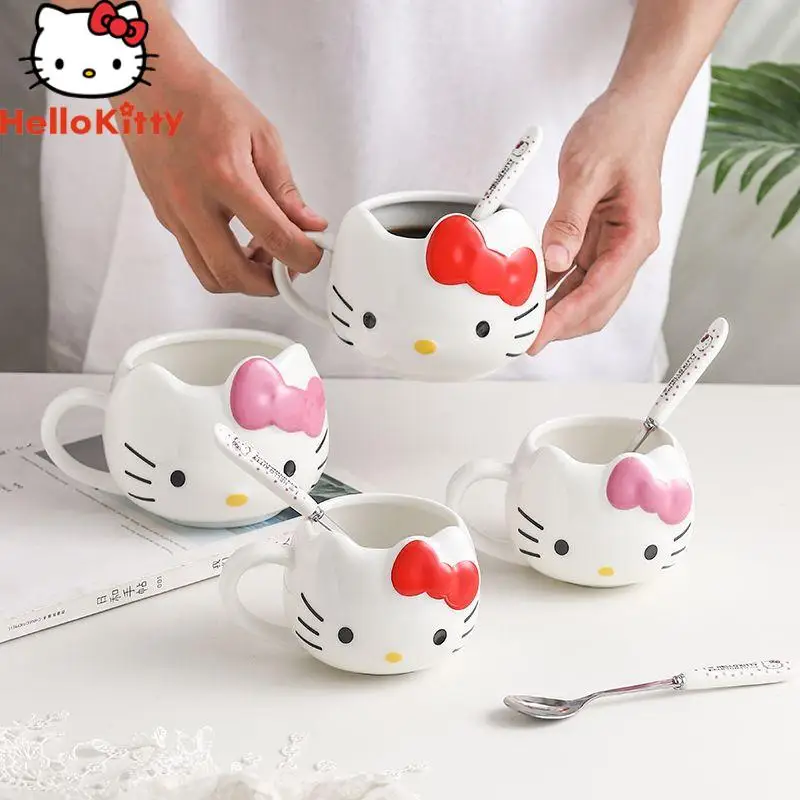 Hellokitty Cartoon Tazza D'Acqua In Ceramica Kawaii Tazza Creativa Tazza Di Moda Multifunzionale Colazione Tazza Di Latte Coppia Tazza Cucchiai Gratui