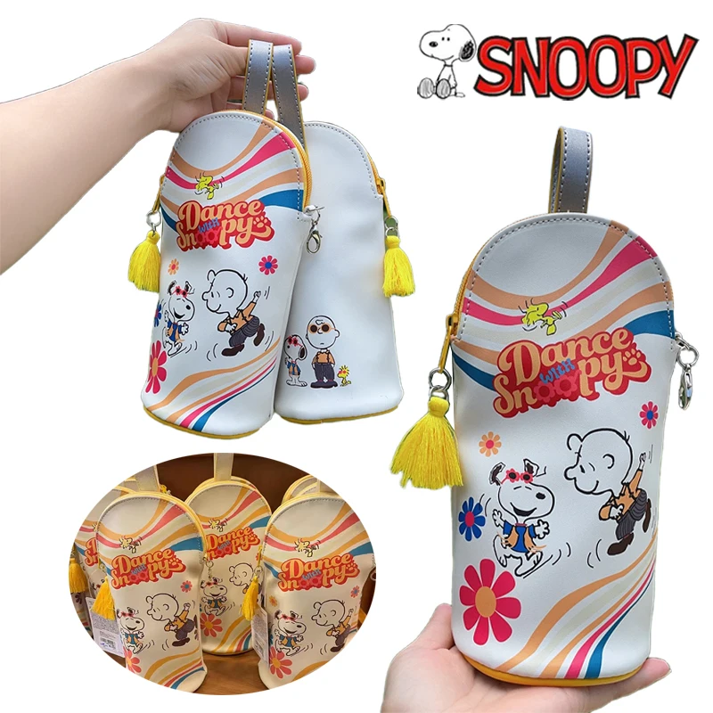 Snoopy Cartoon Cup Cover Pu Leathers Astuccio Multifunzionale Portaborraccia Portatile Borsa Impermeabile Edizione Limitata