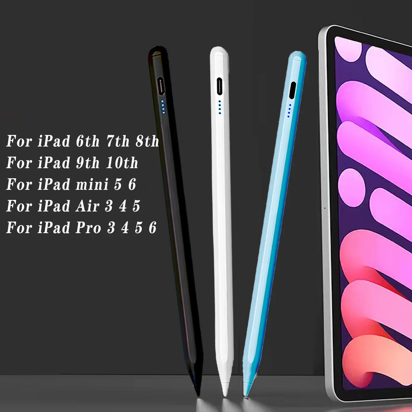 Penna Stilo Per Ipad Pro 11 12.9 Air 4/5 7/8/9/10Th Mini 5 6 Per Apple Pencil 2 2018-2023, Per Ipad Pencil Con Palm Rejection
