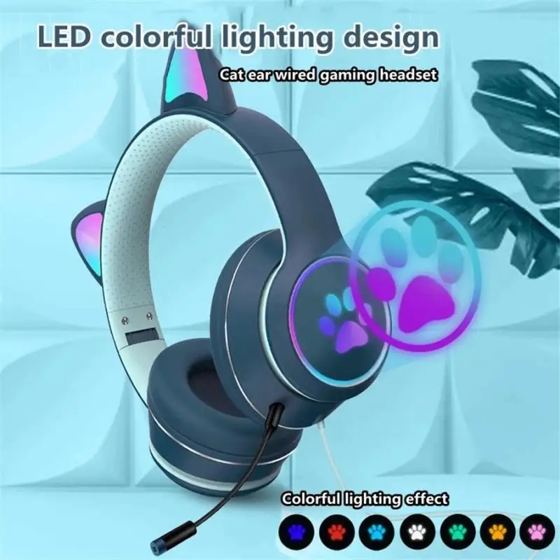 Cat Ear Gamer Headset Girl Cute Headset Cuffie Con Doppia Cancellazione Del Rumore Con Microfono Rgb Light Virtual 7.1 Auriculares Gift