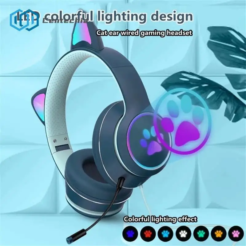 Cat Ear Gamer Headset Girl Cute Headset Cuffie Con Doppia Cancellazione Del Rumore Con Microfono Rgb Light Virtual 7.1 Auriculares Gift